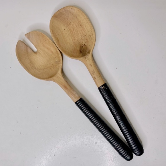 NEW Threshold Designed with Studio McGee 2pc Rubberwood & Rattan Serving Utensil - Picture 2 of 6